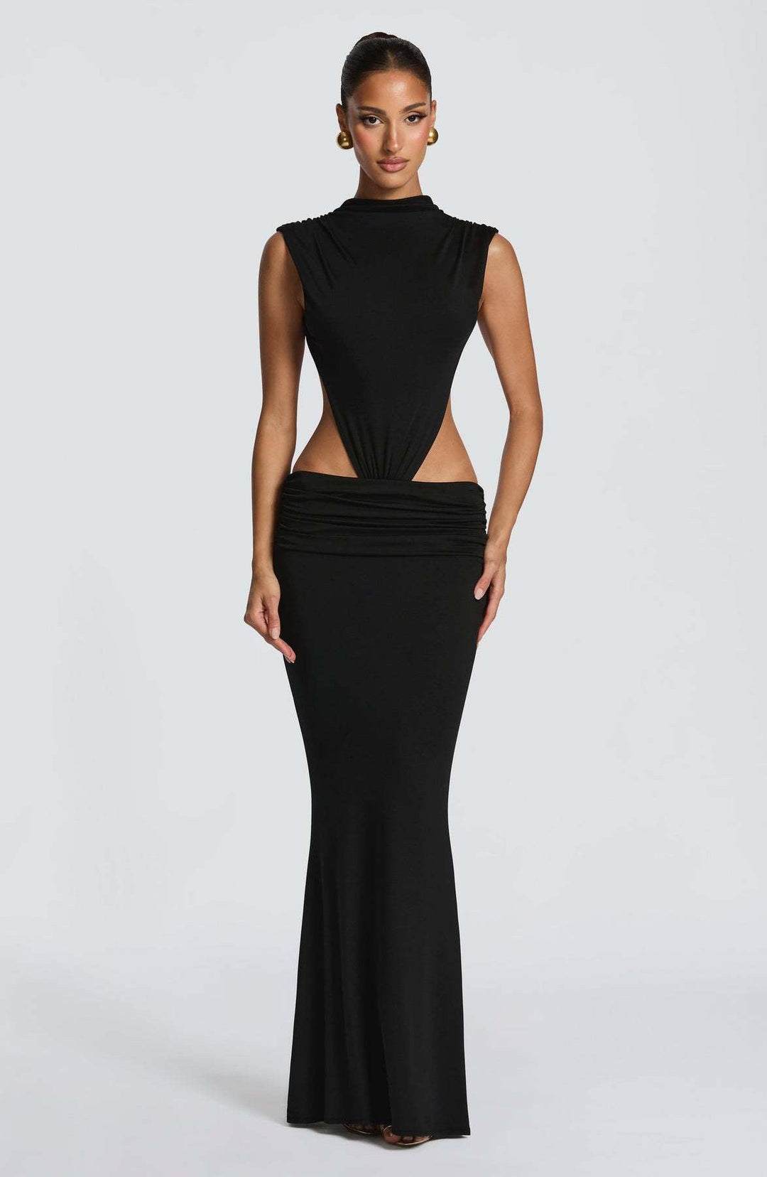 שמלת מקסי כיווצים בעיצוב גב פתוח ופתחים- pery