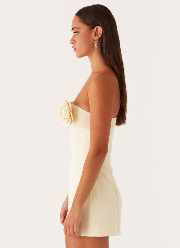 Strapless mini dress with floral appliques - Annika