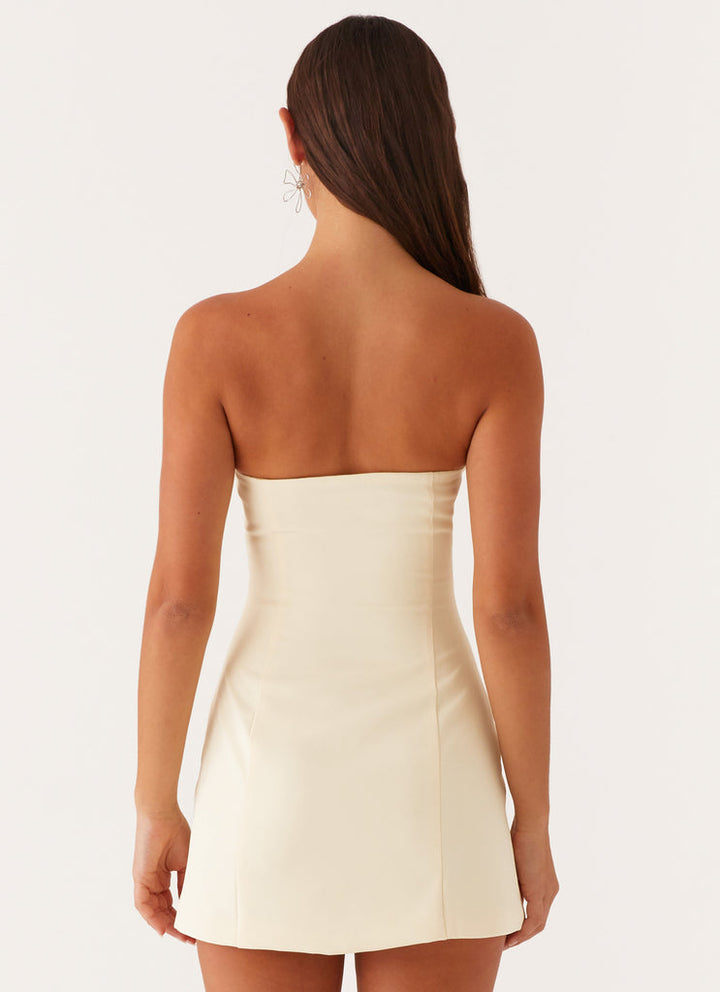 Strapless mini dress with floral appliques - Annika