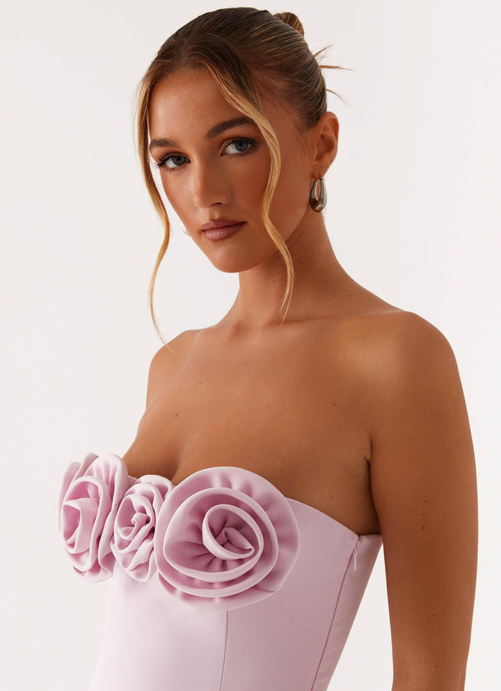 Strapless mini dress with floral appliques - Annika