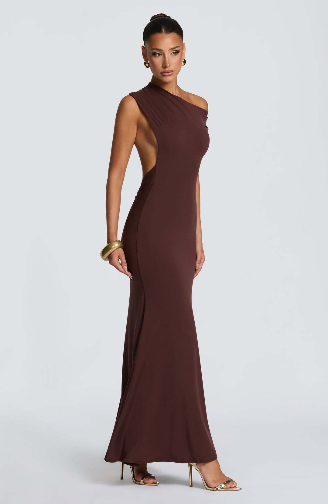 Off-the-shoulder maxi dress with open back and gathers at the buttocks - MORINA