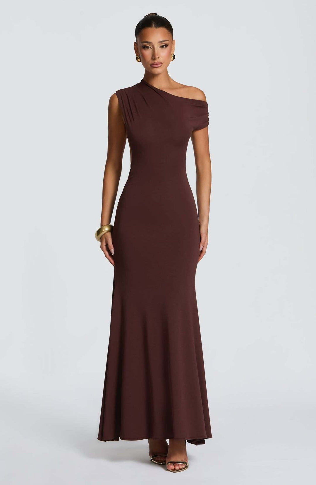Off-the-shoulder maxi dress with open back and gathers at the buttocks - MORINA