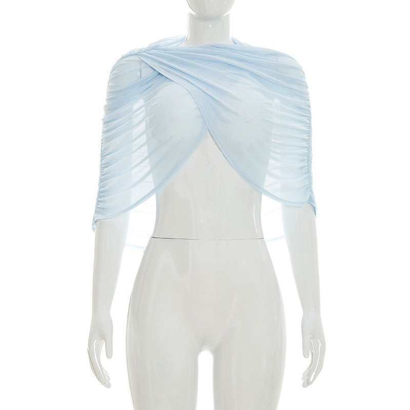 Strapless ruched mini dress with a pleated chiffon overlay – Cassandra