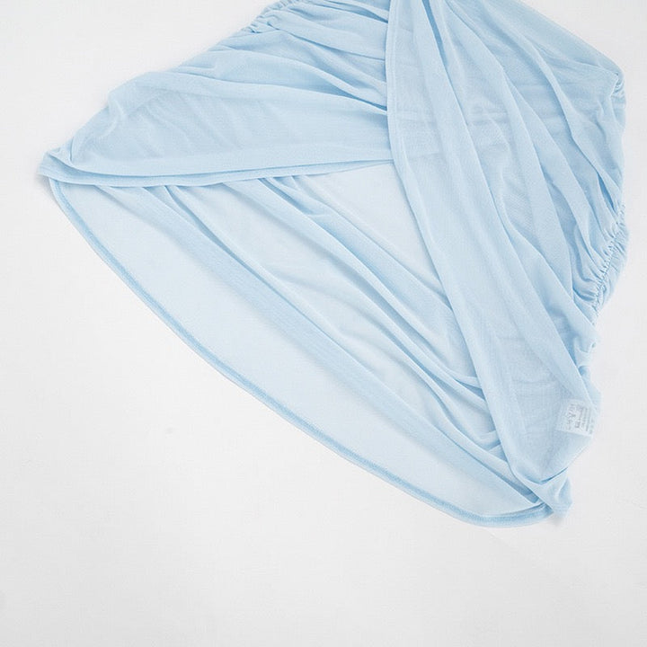 Strapless ruched mini dress with a pleated chiffon overlay – Cassandra