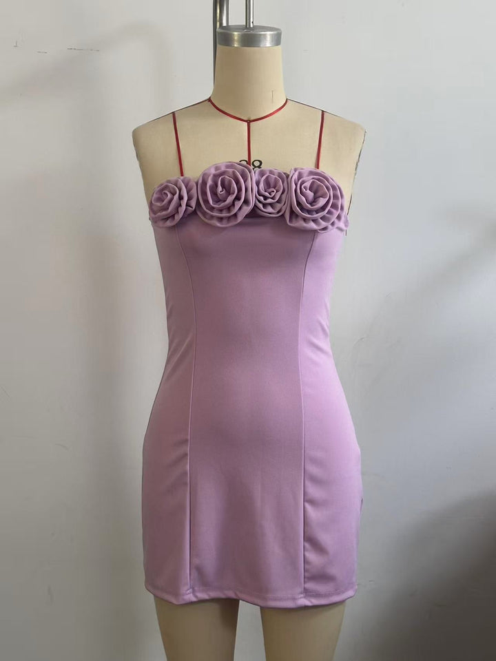 Strapless mini dress with floral appliques - Annika