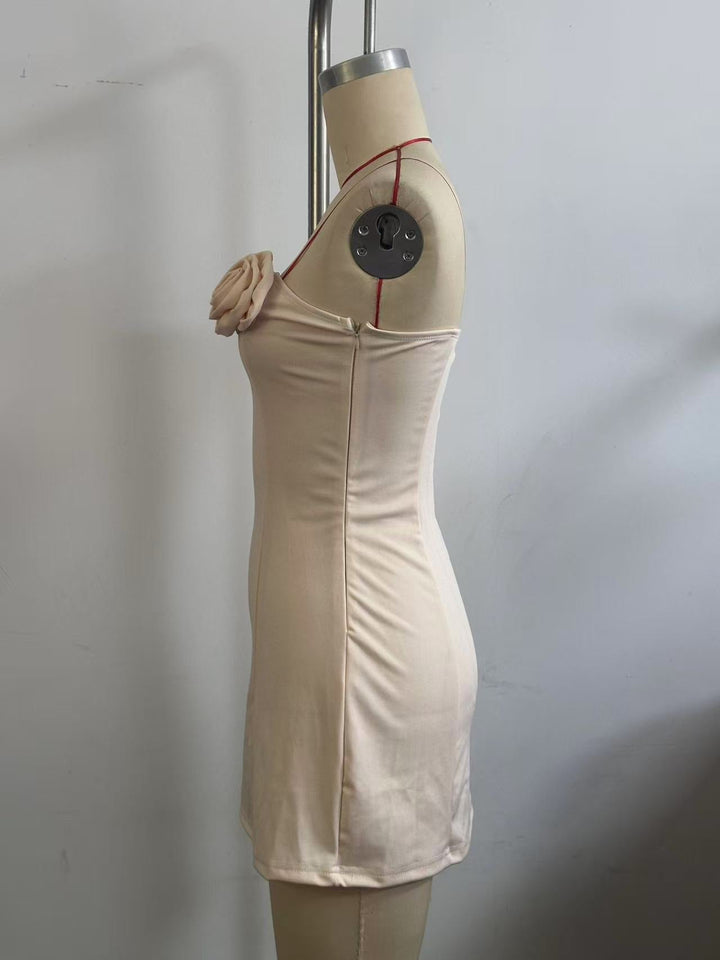 Strapless mini dress with floral appliques - Annika