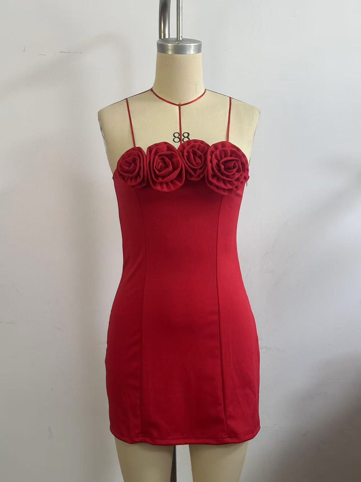 Strapless mini dress with floral appliques - Annika