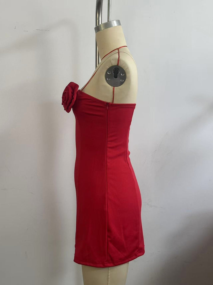 Strapless mini dress with floral appliques - Annika