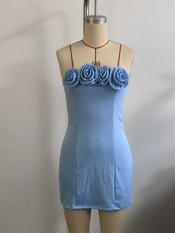 Strapless mini dress with floral appliques - Annika