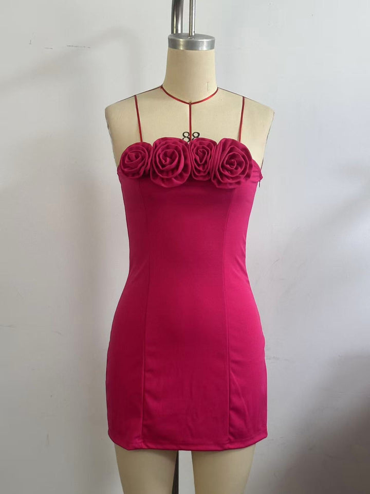 Strapless mini dress with floral appliques - Annika