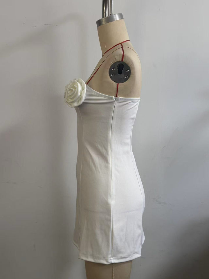 Strapless mini dress with floral appliques - Annika