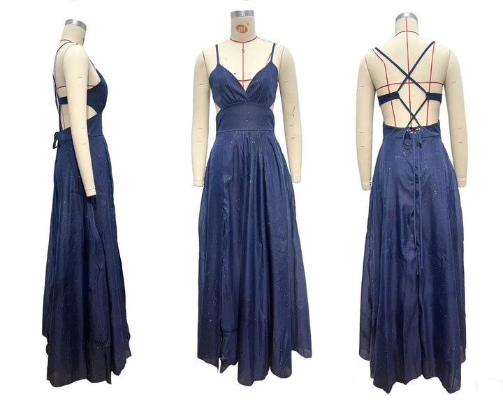 Sequin maxi dress with a slit and back ties for a fitted waist – LALIA