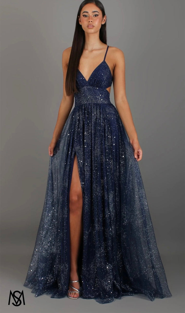 Sequin maxi dress with a slit and back ties for a fitted waist – LALIA