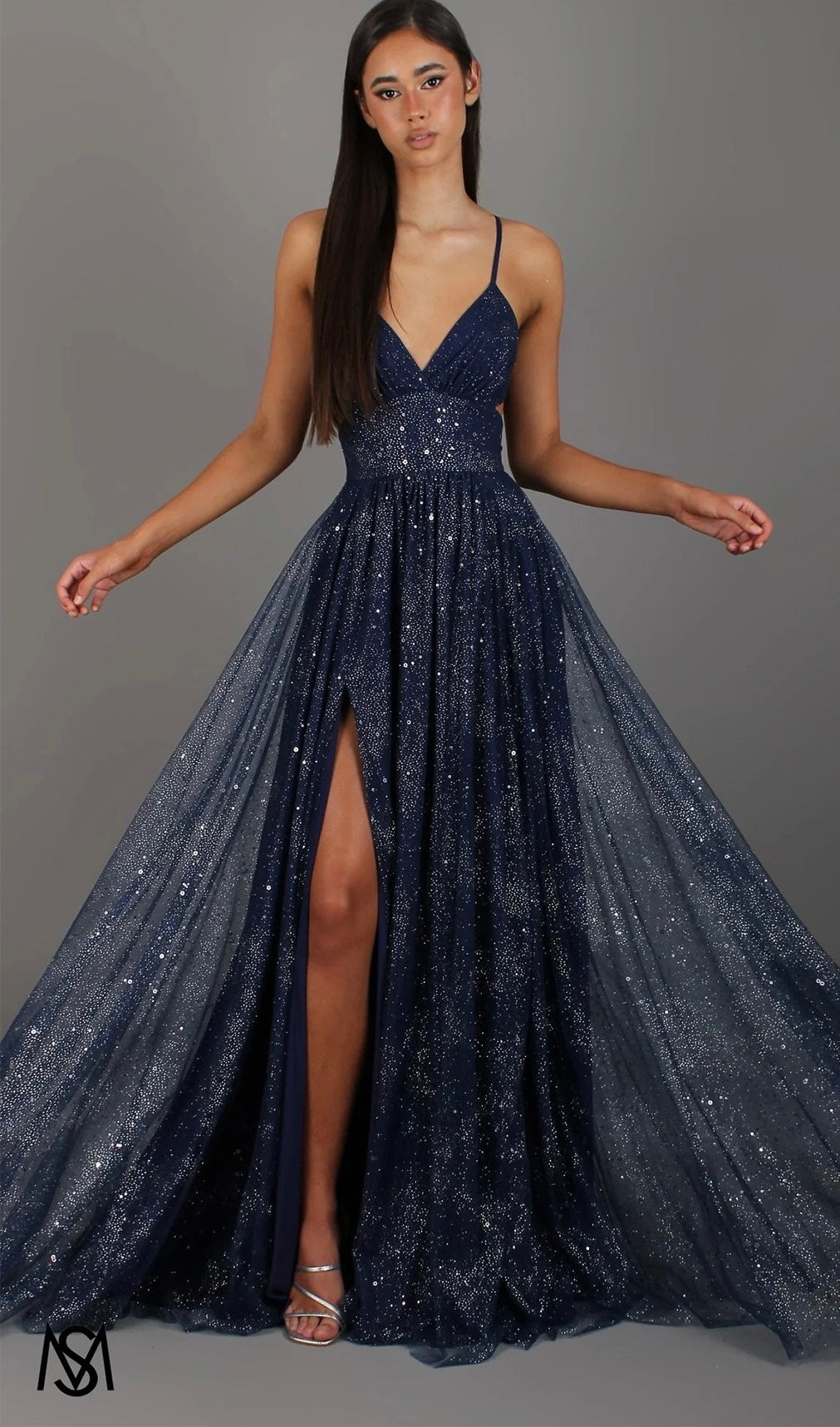 Sequin maxi dress with a slit and back ties for a fitted waist – LALIA