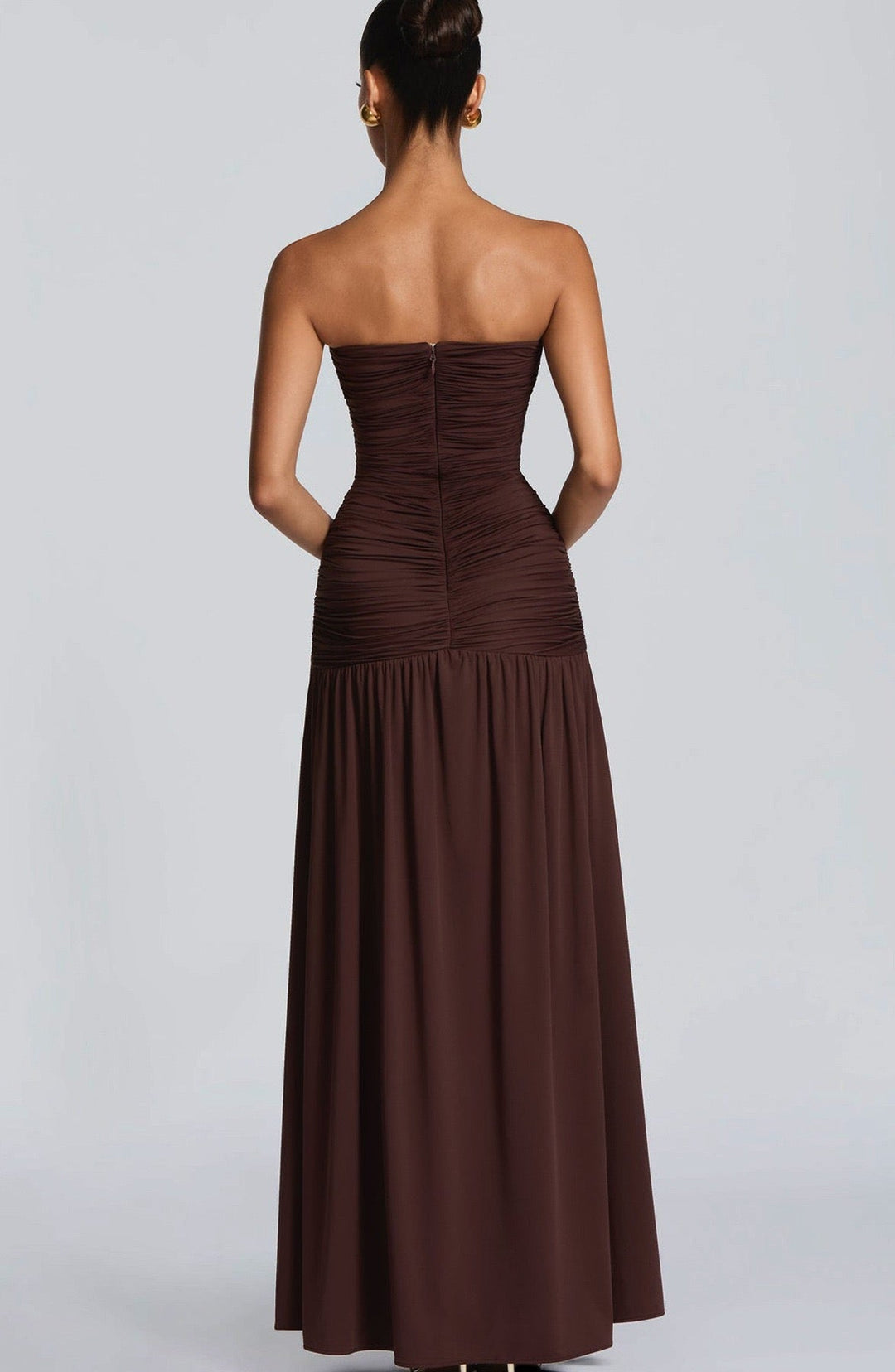 Strapless maxi dress with pleats and slit design - DORI