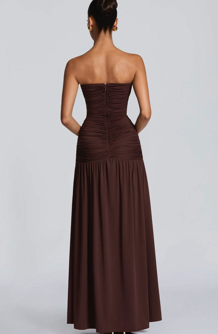 Strapless maxi dress with pleats and slit design - DORI