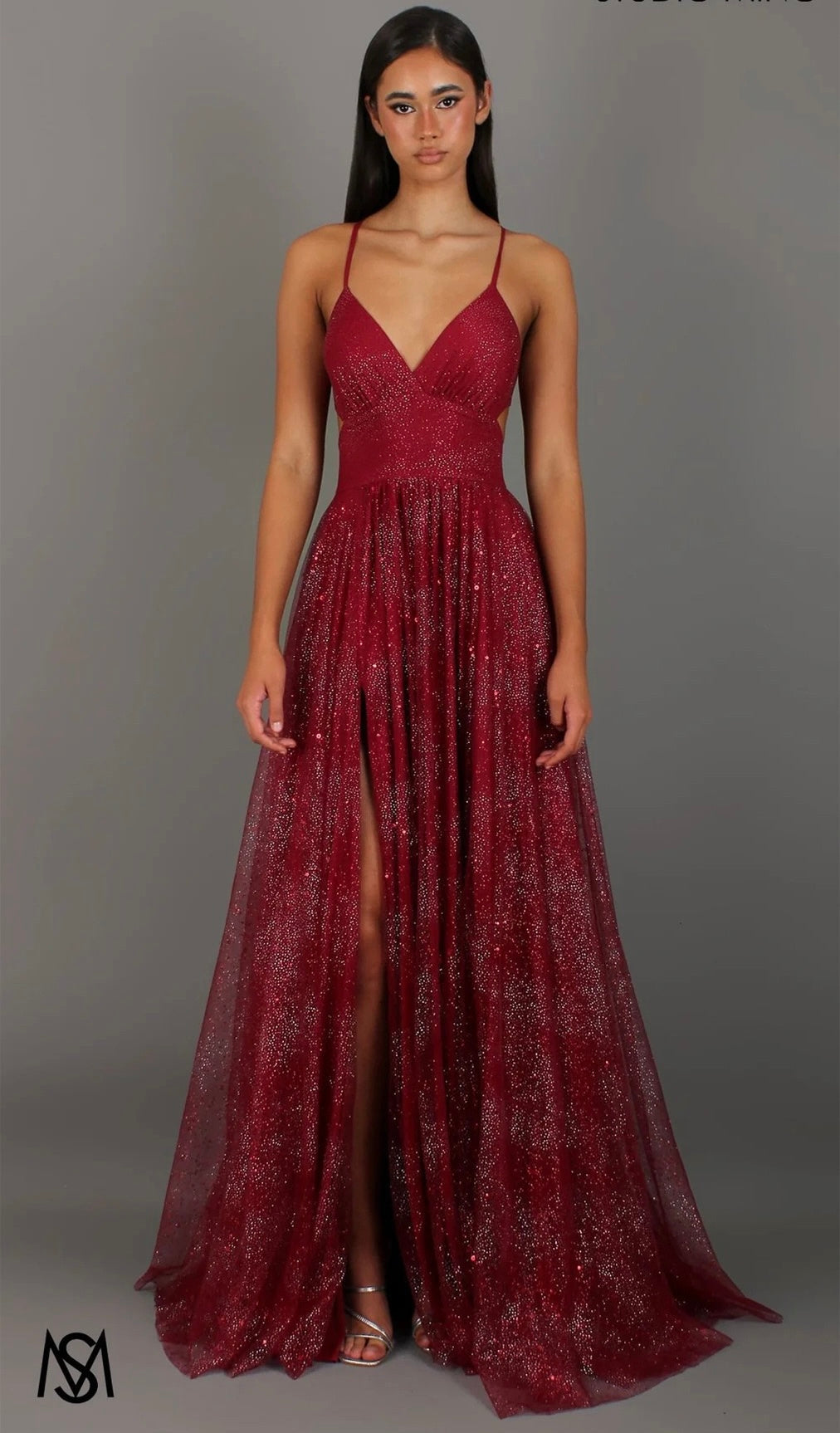 Sequin maxi dress with a slit and back ties for a fitted waist – LALIA