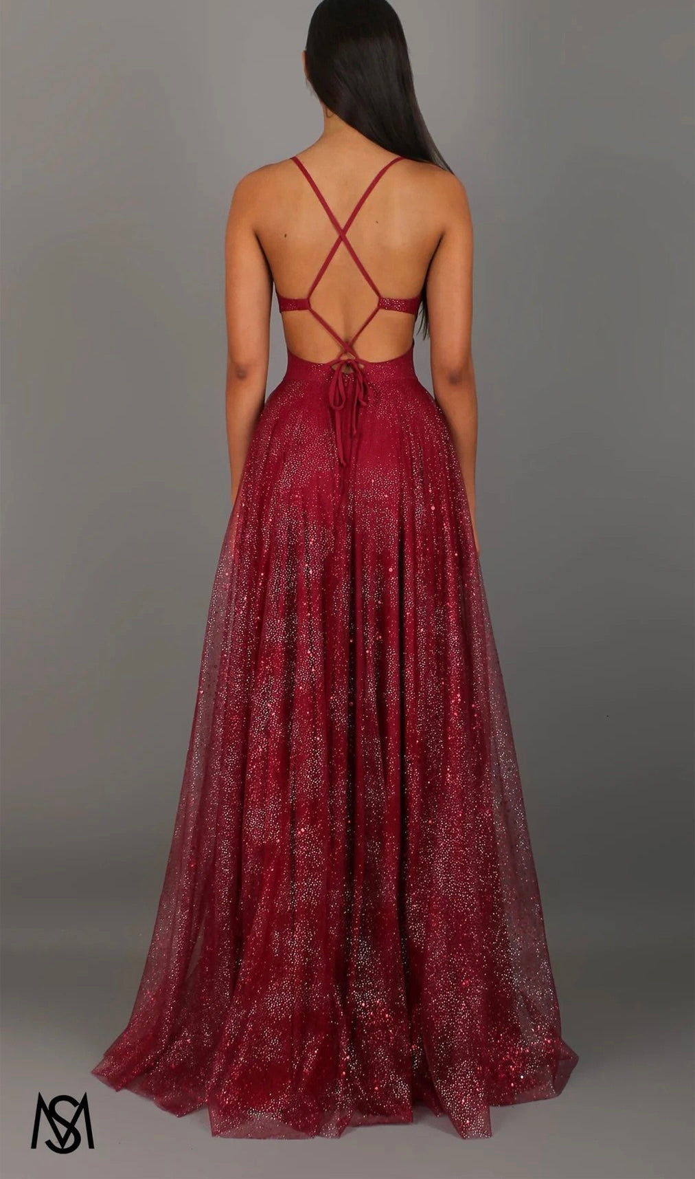 Sequin maxi dress with a slit and back ties for a fitted waist – LALIA