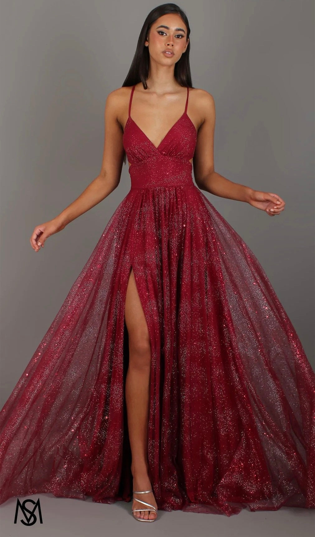 Sequin maxi dress with a slit and back ties for a fitted waist – LALIA