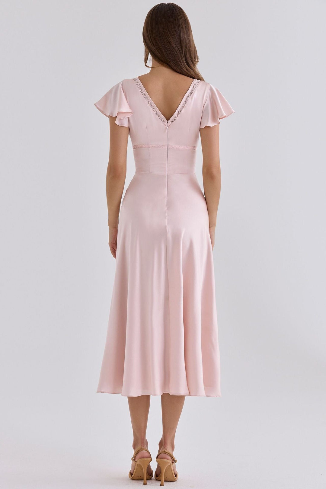 VERDELI satin babydoll midi dress with lace trim