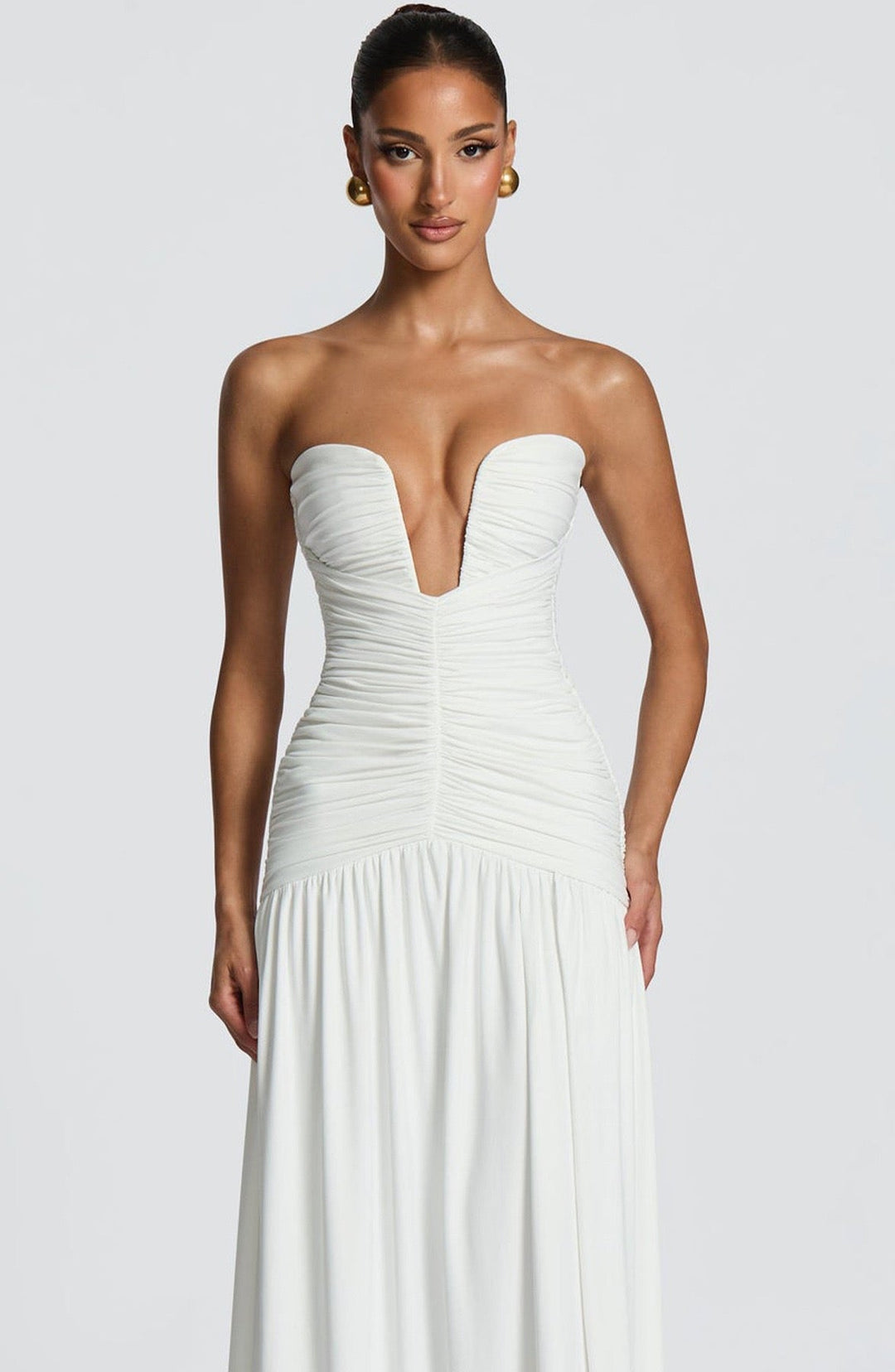 Strapless maxi dress with pleats and slit design - DORI