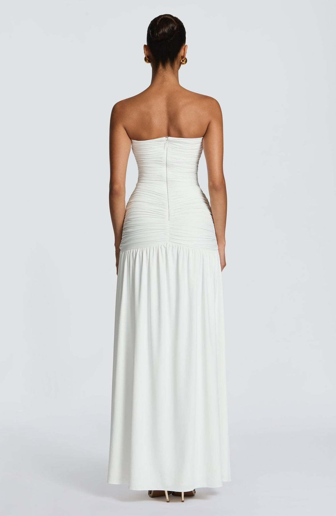 Strapless maxi dress with pleats and slit design - DORI