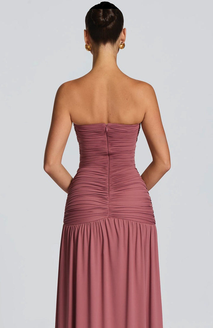 Strapless maxi dress with pleats and slit design - DORI