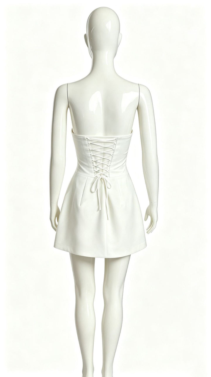 Jaylin strapless satin mini dress with a corset design