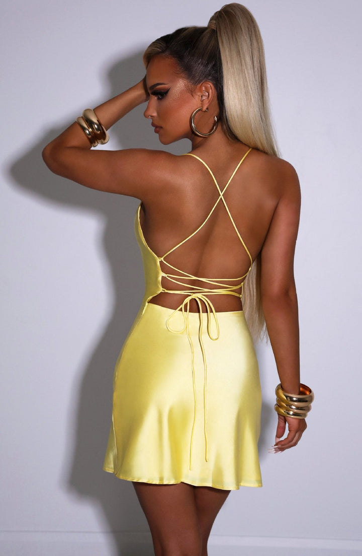 Satin mini dress with tie back - Ballina