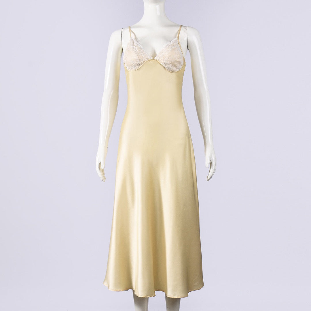 ANNEY satin maxi dress with lace trim