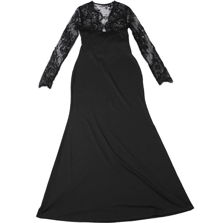Maxi dress in a shapely fabric with a lace design - Iron