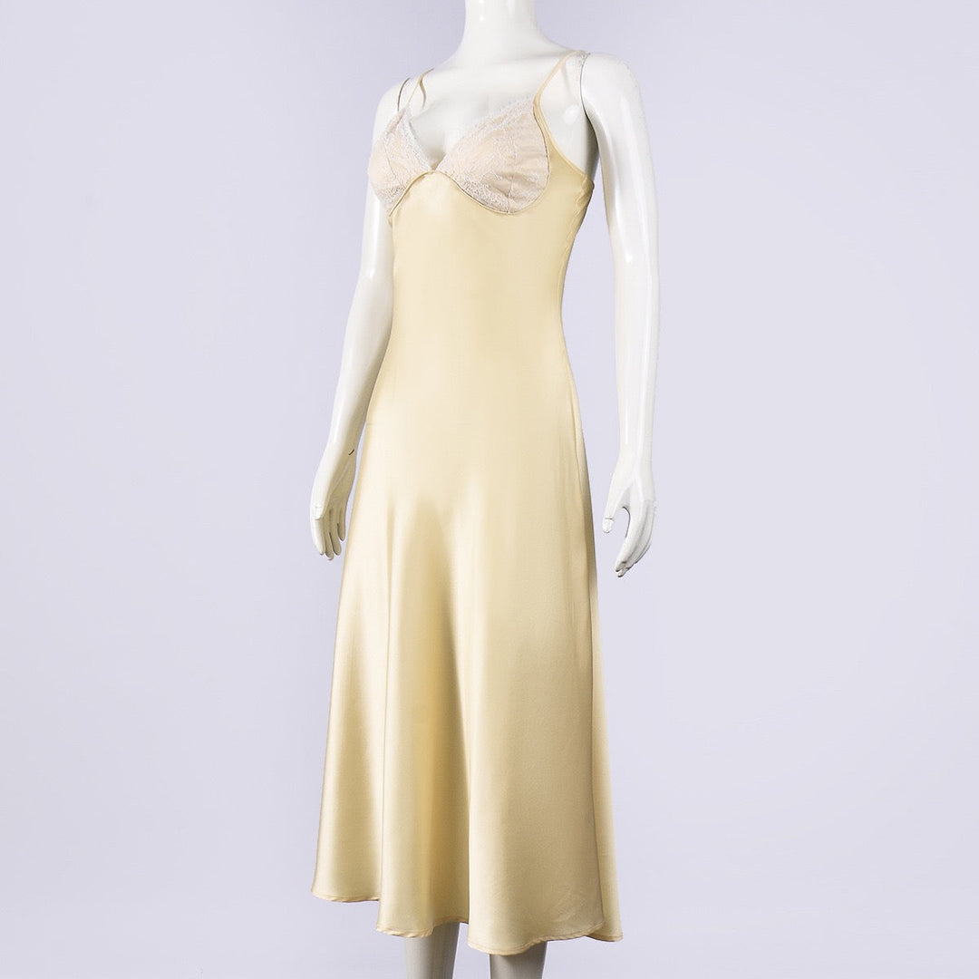 ANNEY satin maxi dress with lace trim