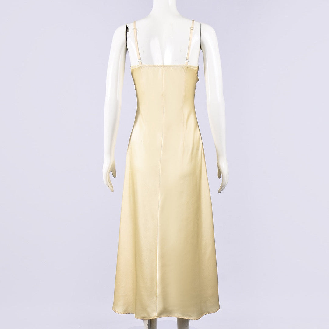 ANNEY satin maxi dress with lace trim