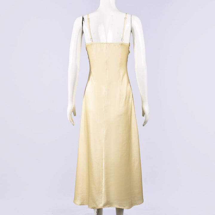 ANNEY satin maxi dress with lace trim