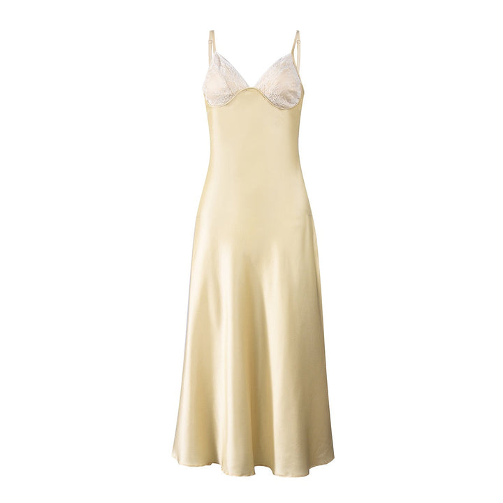 ANNEY satin maxi dress with lace trim