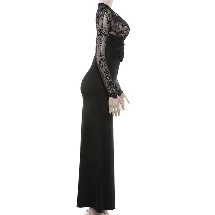 Maxi dress in a shapely fabric with a lace design - Iron