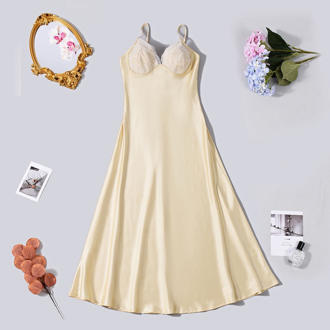 ANNEY satin maxi dress with lace trim