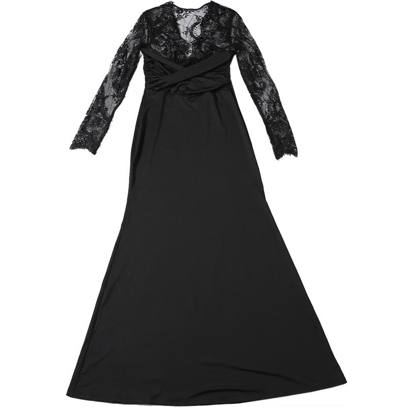 Maxi dress in a shapely fabric with a lace design - Iron