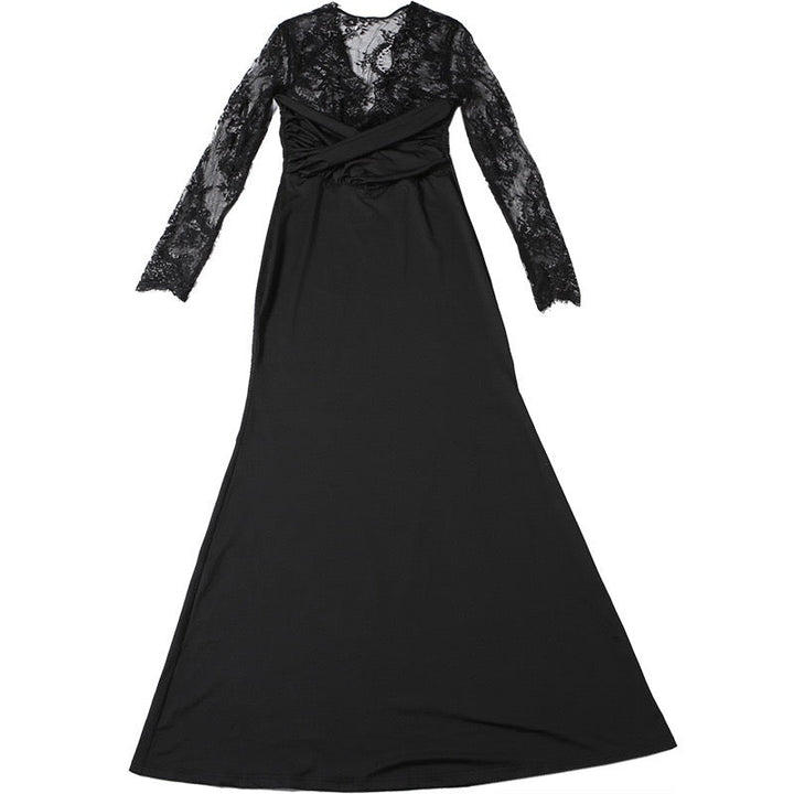 Maxi dress in a shapely fabric with a lace design - Iron