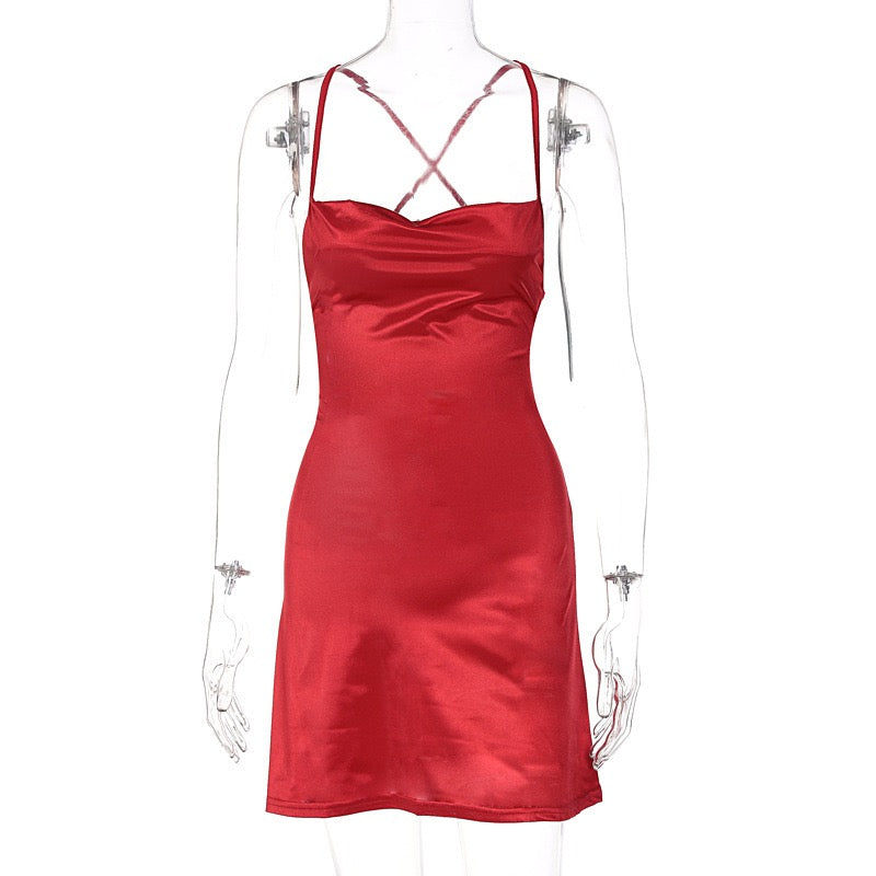 Satin mini dress with tie back - Ballina