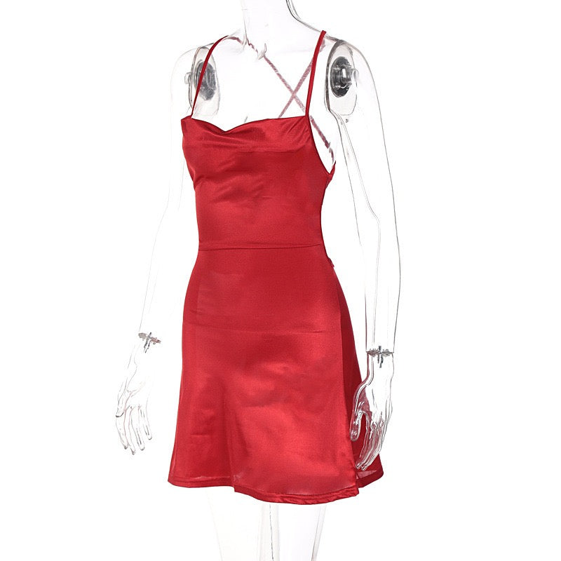 Satin mini dress with tie back - Ballina