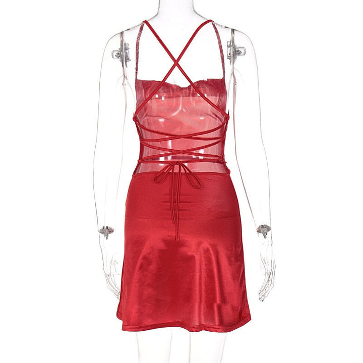 Satin mini dress with tie back - Ballina