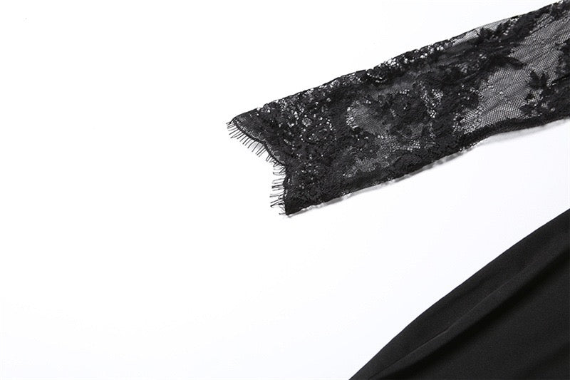 Maxi dress in a shapely fabric with a lace design - Iron