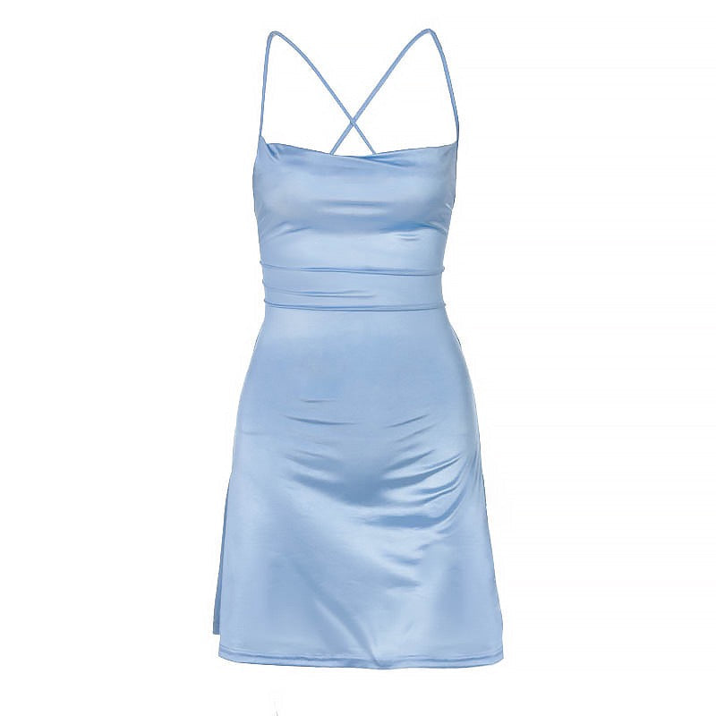 Satin mini dress with tie back - Ballina