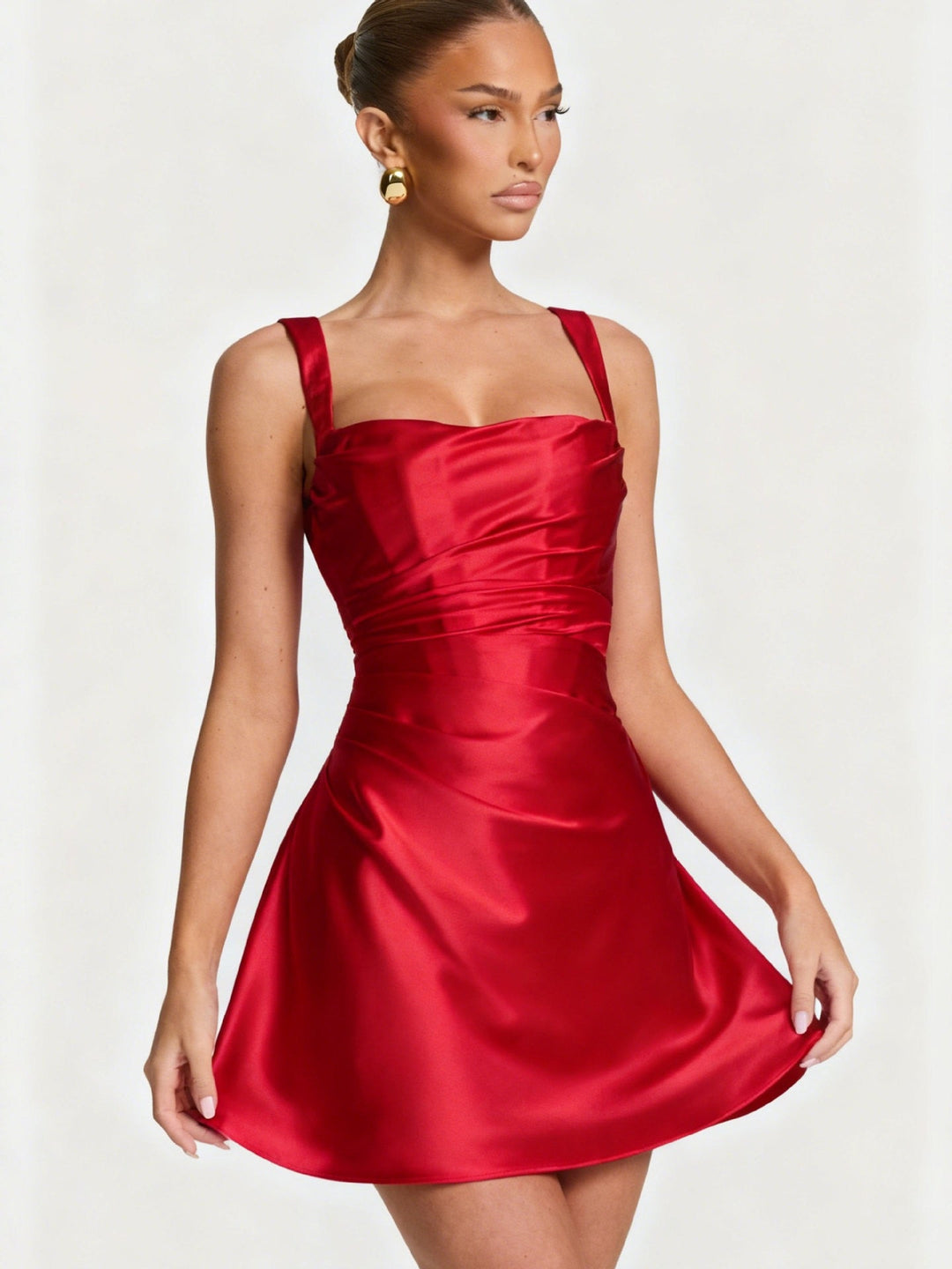 Satin mini dress with tie back for fastening at the waist - INNA