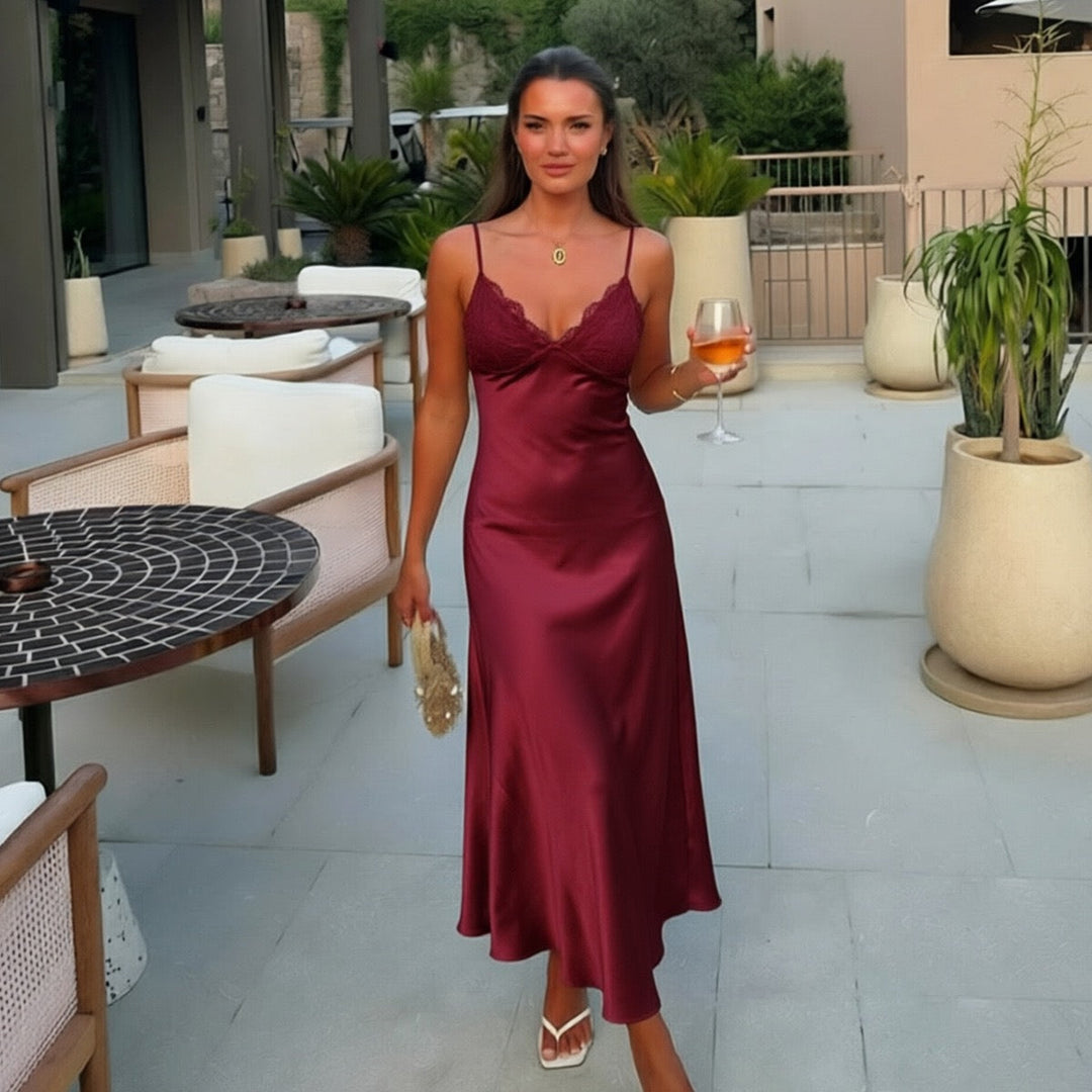 ANNEY satin maxi dress with lace trim