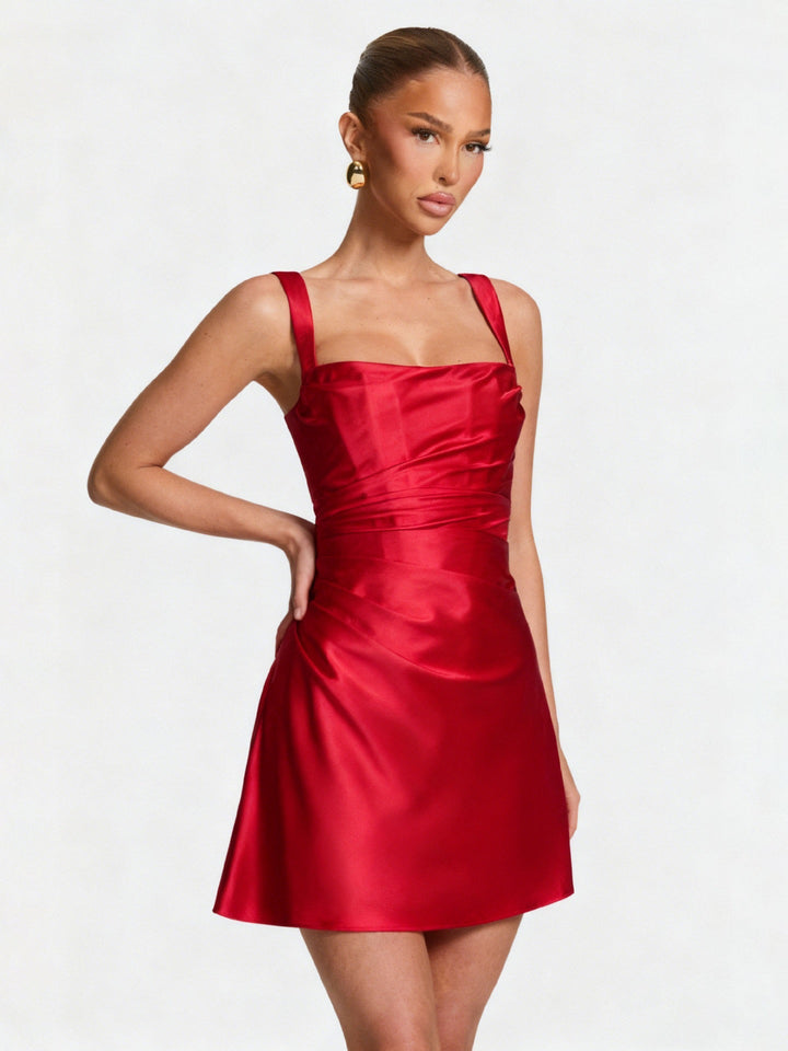 Satin mini dress with tie back for fastening at the waist - INNA