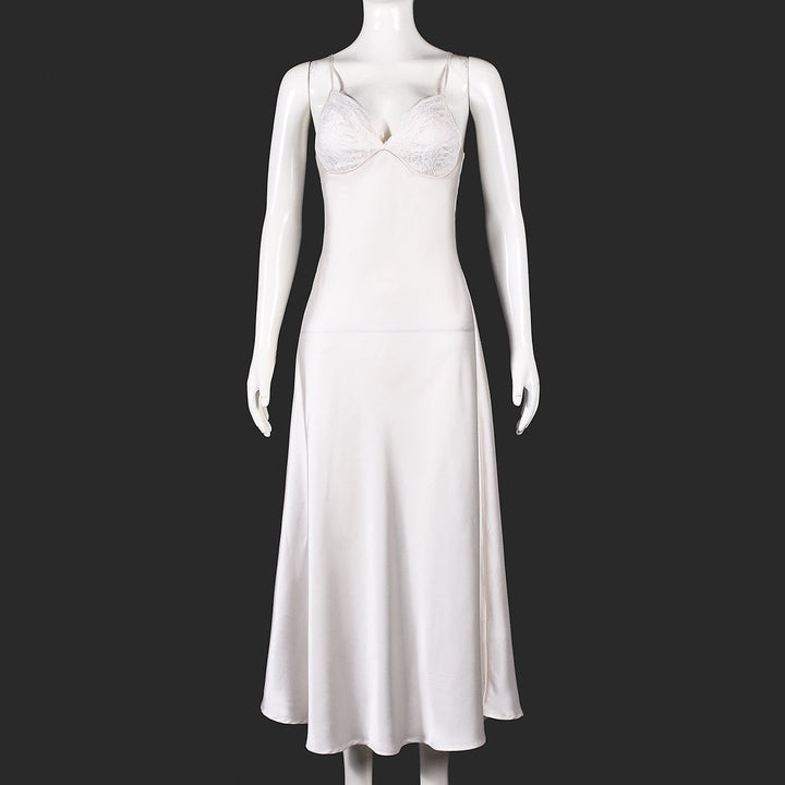 ANNEY satin maxi dress with lace trim