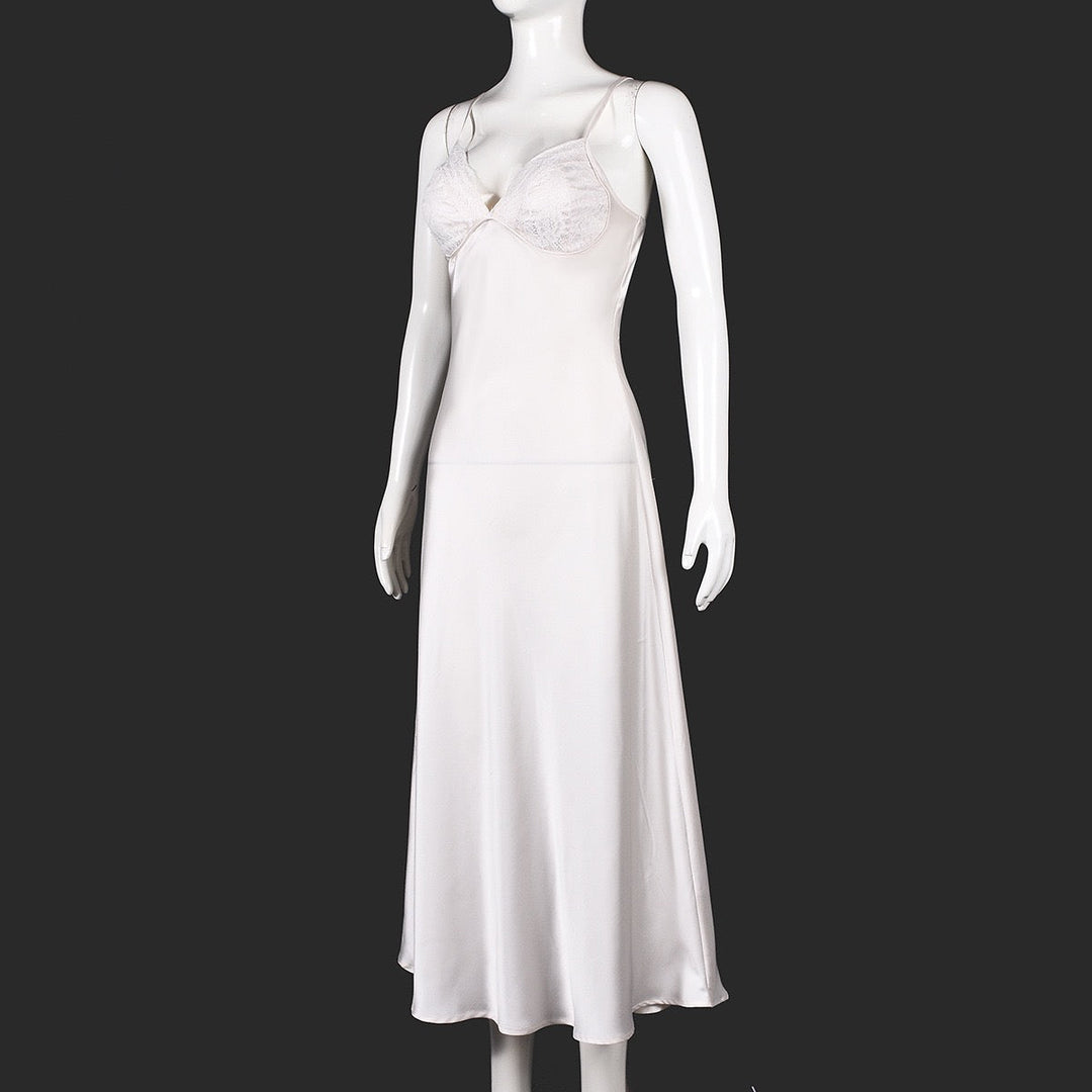 ANNEY satin maxi dress with lace trim