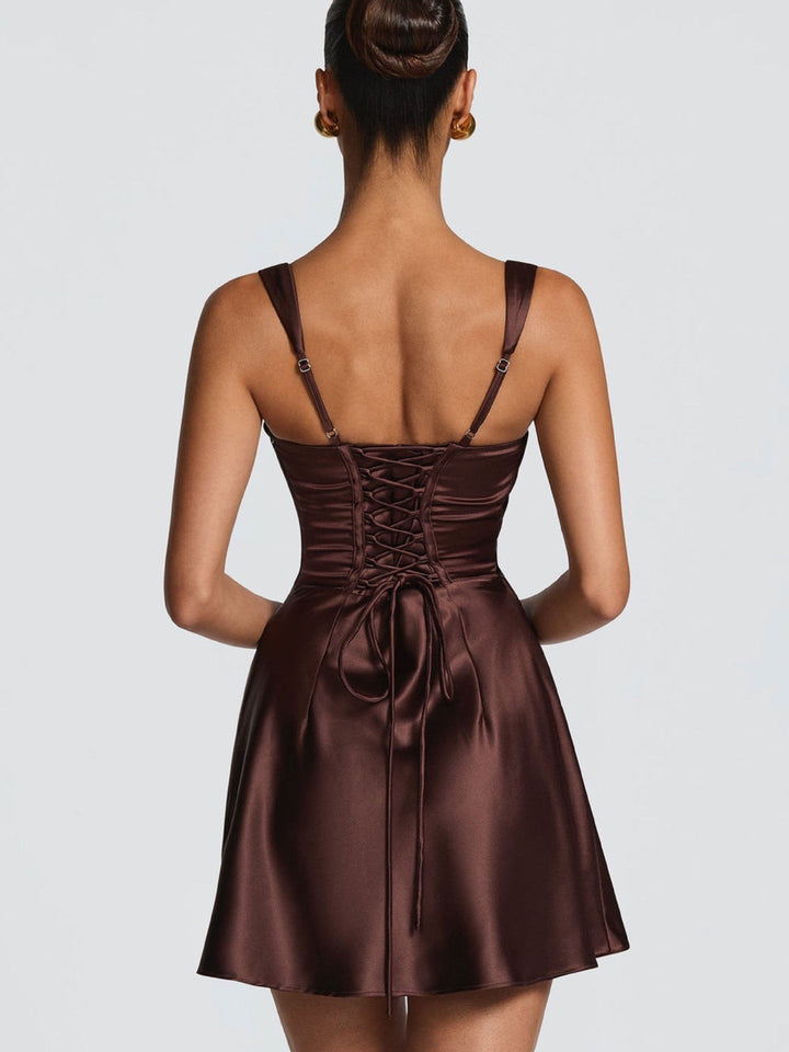 Satin mini dress with tie back for fastening at the waist - INNA